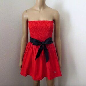 Hollister Womens Strapless Tube Top Dress Size Small Red & Navy Bow